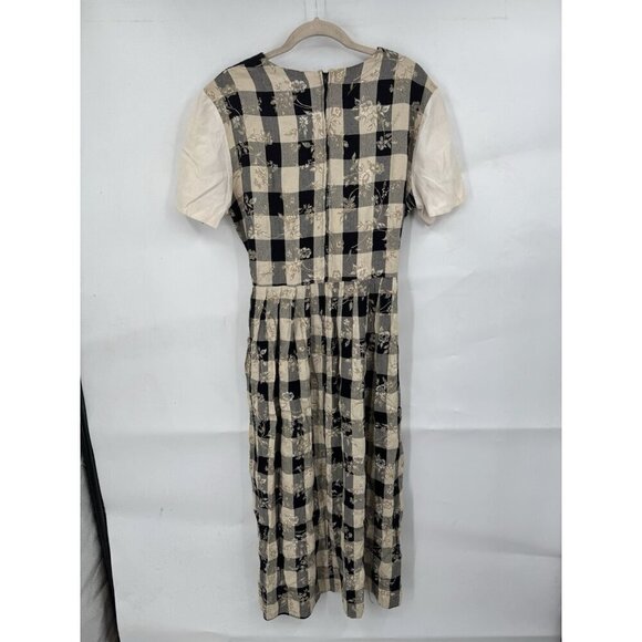 Vintage‎ Allison Che Midi Dress Women 12 Tan Black Pilgrim Peasant Farm House - Picture 3 of 12